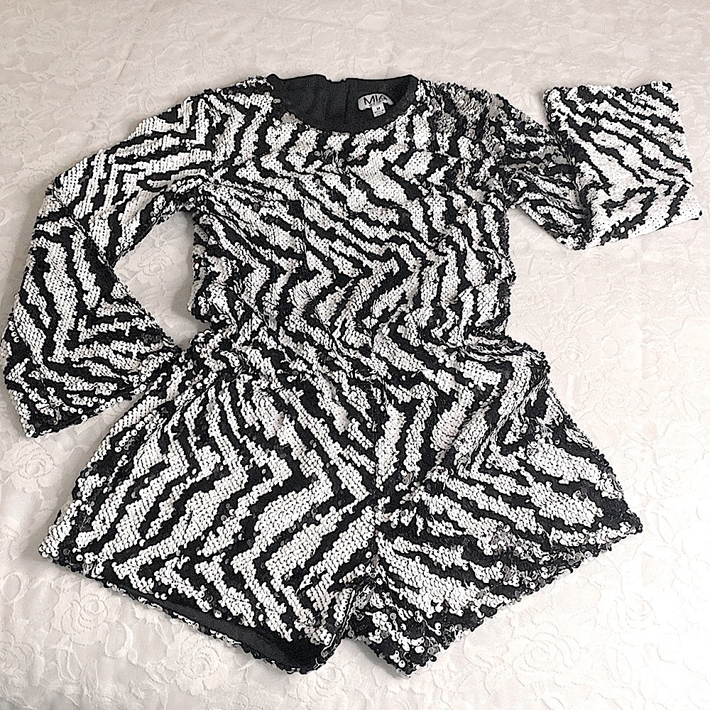 Mia Youth Zebra Sequin Embellished Romper, Medium